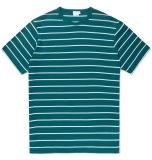 Men's White and Green Striped Tshirt