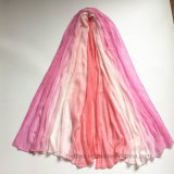 Lady's Degrading Pink Viscose Scarf with Pile Coating (H7242)