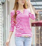 Ladies Long Sleeves Fashion Style V-Neck Striped T-Shirt 2016