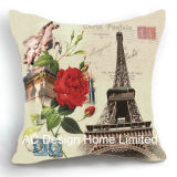 Antique Square Eiffel Tower Design Decor Fabric Cushion W/Filling