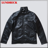 Leisure Black PU Jacket for Men in Outerwear
