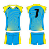 Womens Sleeveless Blue and Yellow Sublimation Volleyball Uniforms with Twill