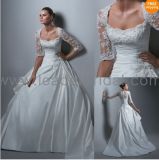 Lace Taffeta A-Line Square Neck Short Lace Sleeves Wedding Dress (H1301)