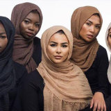 Women Bubble Plain Wrinkle Hijab Scarf with Fringes Popular Muslim Muffler Shawls Wraps Large Pashmina (SW104)