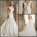 Sheer Lace Back Wedding Dresses V-Neck Custom Made Bridal Wedding Gowns G17807