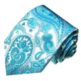 New Fashion Siliver Colour Background Pale Green Paisely Design Men's Woven Silk Neckties