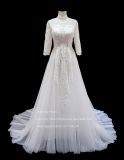 Aolanes Lace Trim Grecian Lace Sleeve Wedding Dress
