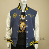Leather Sleeves Button Down Cotton Letterman Varsity Jacket