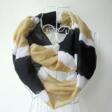 Lady Fashion Striped Printed Polyester Voile Infinity Scarf (YKY1094)