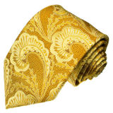 New Fashion Gold Colour Background Gold Big Leaves Design Men's Woven Silk Neckties