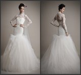 White Wedding Dress Long Sleeves Mermaid Bridal Wedding Gown Wdo87