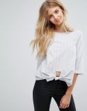 Ladies Stripe Blouse with Sexy Bare Midriff Blouse