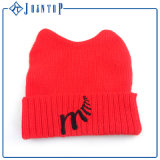 100% Acrylic Red OEM Design Knit Beanie Hat
