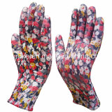 Flower Printed Gloves Nylon Glove PU Coated Gloves