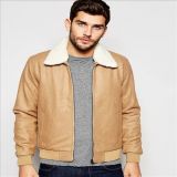 2016 Men's Wool Jacket with Faux Shearling Collar in Camel