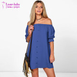 Fashion New Casual off The Shoulder Button Shift Dress