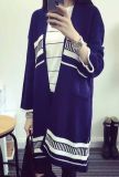 Striped Jacquard Knit Cardigan Loose, Casual Sweater Coat Long Section of Female (BTQ120)