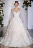 off Shoulder Capped Sleeve Lace Feather Bridal Wedding Dress