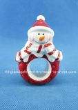 Quality Christmas Decoration Ceramic Snowman Red Napkin Rings
