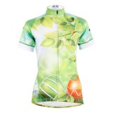 Summer Short Sleeve Cycling Shirts Women's Cycling Jerseys Breathable Sport Outdoor Green Leaves & Balls