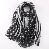 Fashion Thin Star &Stripe Joint Printing Lady Scarf (HWBPS45)