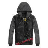 Men Mature Leather Hoody Casual Design Warm Winter Windproof Jacket (J-1619)