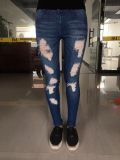 New Collection Ladies Skinny Stretch Jeans with Destroyed Holes