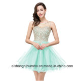 A-Line Sheer Neck Tulle Homecoming Dresses Short Cocktail Prom Dress