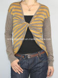 Women Knitted V Neck Clothing with Color Stripes (12AW-307)