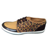 Breathable Brown/Yellow Suede Leather Leopard Patterned Casual Shoe for Men
