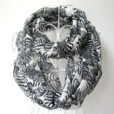 Women Fashion Zebra Stripes Printed Polyester Voile Infinity Scarf (YKY1098)