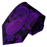 New Fashion Navy Background Purple Paisely Design Men's Woven Silk Neckties