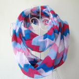 Woman Fashion Wave Printed Polyester Chiffon Infinity Scarf (YKY1099-3)