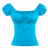 Women Clothing Manufacturer off Shoulder Blue Blouse Crop Top