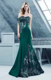 off Shoulder Green Evening Party Gowns Satin Beaded Bridesmaid Dresses Z3047