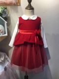 2017 Latest Fancy Plain Child Girl Fall Wooly Cotton Dress in Stock Kids Clothes