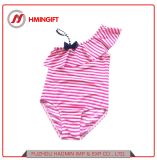 Hot Selling Pink Bow Striped Girl's Summer Vacation Beach One Shoulder Swimsuit