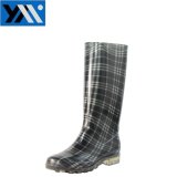 Grid Printing Flat PVC Women Rain Boots
