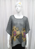 Lady Round Neck Fashion Printed Polyester Chiffon Silk T-Shirt (YKY2221)