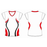 Custom Womens Red and White Short Sleeves Sublimation Volleyball Jersey Shirts for Women