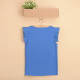 Summer Solid Color Butterfly Sleeve O-Neck Chiffon Blouse