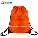 Wholesale Custom Cheap Zipper Front Pocket Polyester Drawstring Backpack Bag
