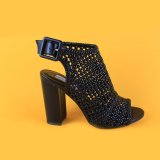 Women Black MID Heel Weaving Boots Sandals for Lady