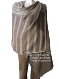 100% Cashmere Chunky Cable Stripes Knit Shawl