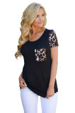 Leopard Print Spliced Women T-Shirt