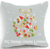 Grey Color Square X'mas Ornament Design Decor Fabric Cushion W/Filling