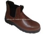 Coffee Full Smooth Leather No Shoelace Safety Shoes (HQ06005)