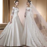 Lace Wedding Dresses Korea Satin Bridal Ball Gowns A-Line 3/4 Sleeves Custom Wedding Gown H5218