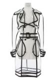 Women Long Slim Raincoat PVC EVA Trench Coat with Belt