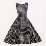 1950s Retro Style Black Plaid A Line Evening Party Dress